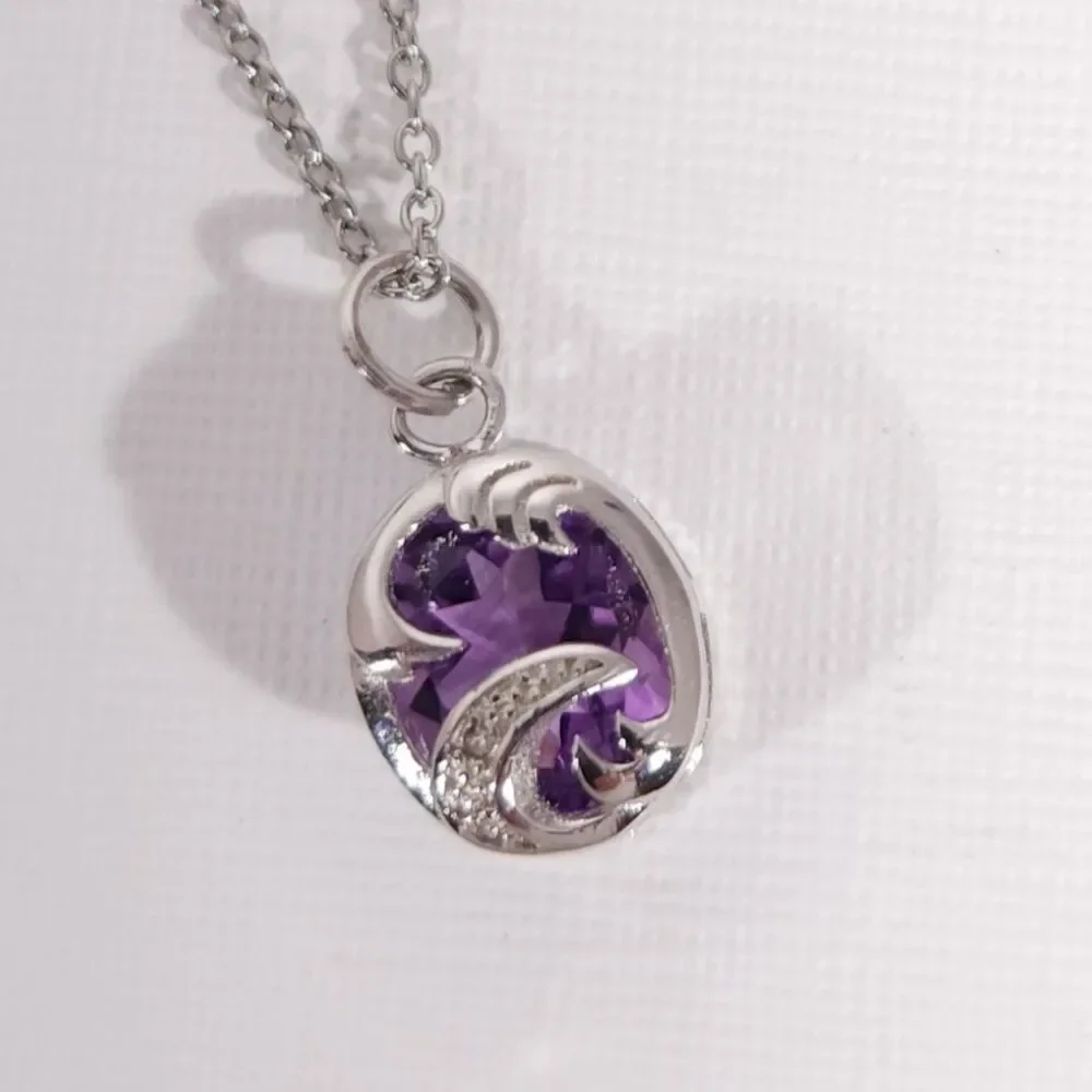 Amethyst 3 Carats Pendant Necklace Stainless Steel Chain